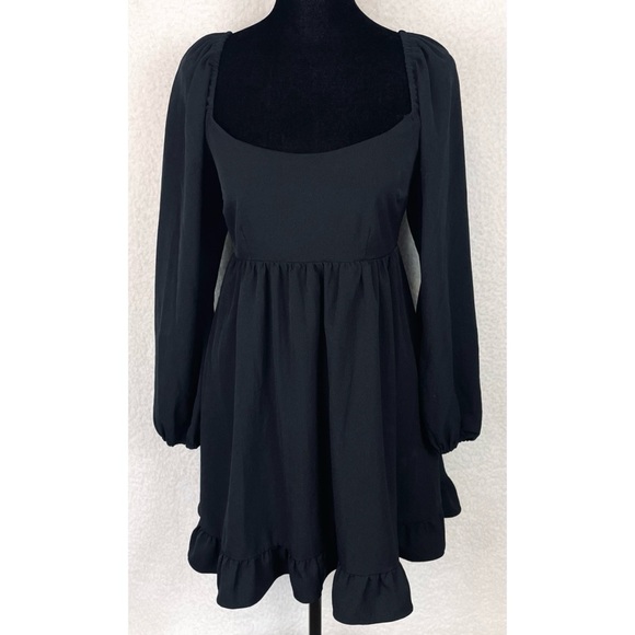Abercrombie & Fitch Dresses & Skirts - ABERCROMBIE & FITCH • Black Ruffle-Trim Long Sleeve Babydoll Mini Dress